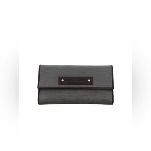 SALVATORE FERRAGAMO Calfskin Leather and Canvas Long Wallet